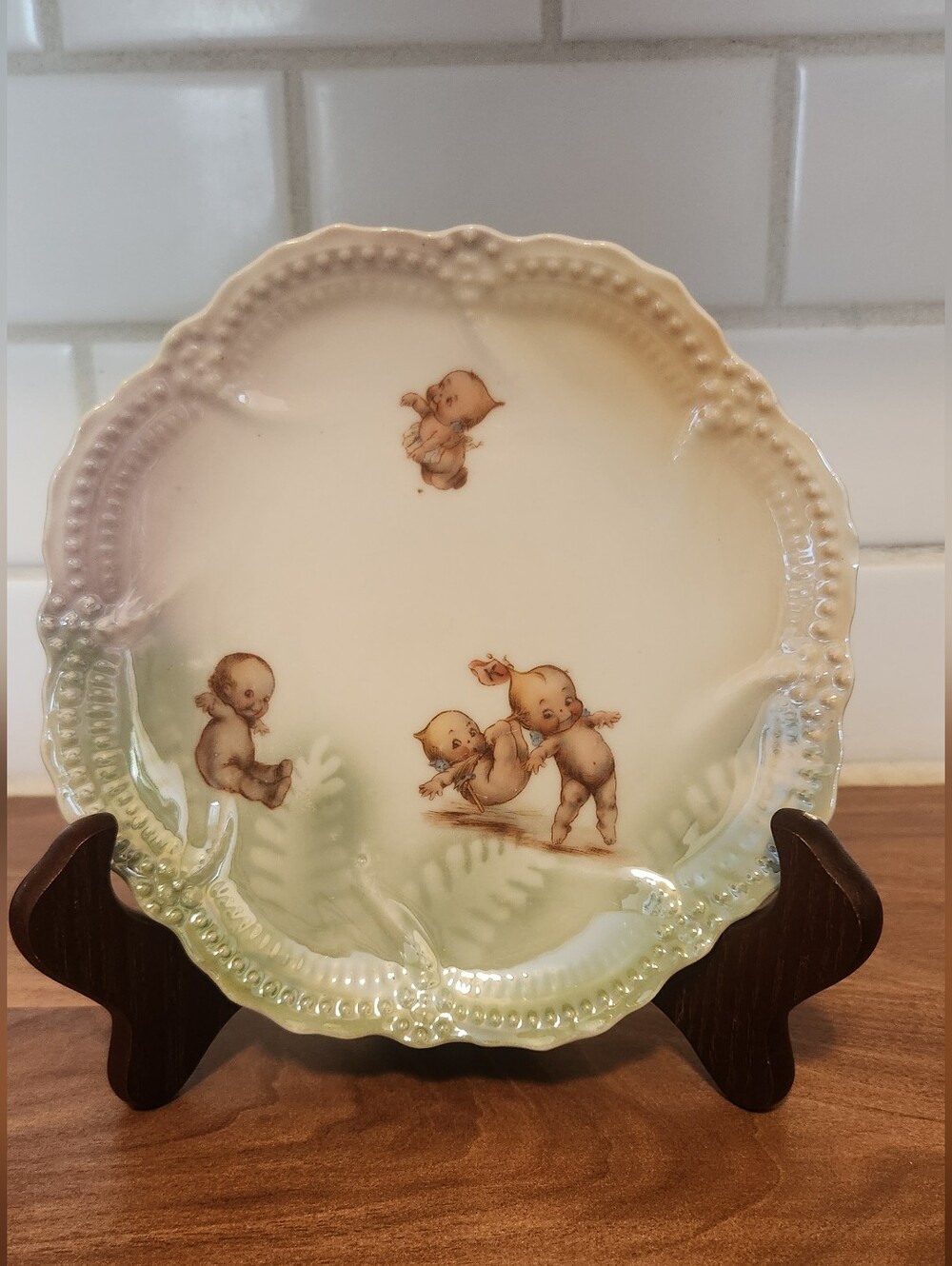 Royal Rudolstadt Rose O'Neill Kewpie Plate Germany Porcelain - Green Backstamp